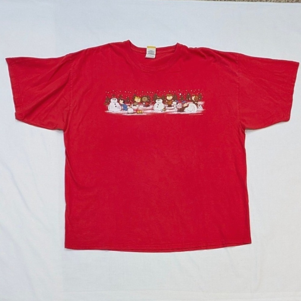 Vintage Gildan Peanuts Christmas T-Shirt Men's 3XL Red Snoopy Charlie Brown